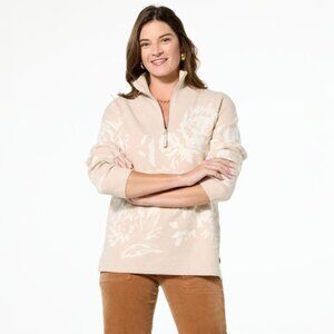 TWRHLL by Christie Brinkley Half Zip Pullover Sweater Size Large Oatmeal Neutral
